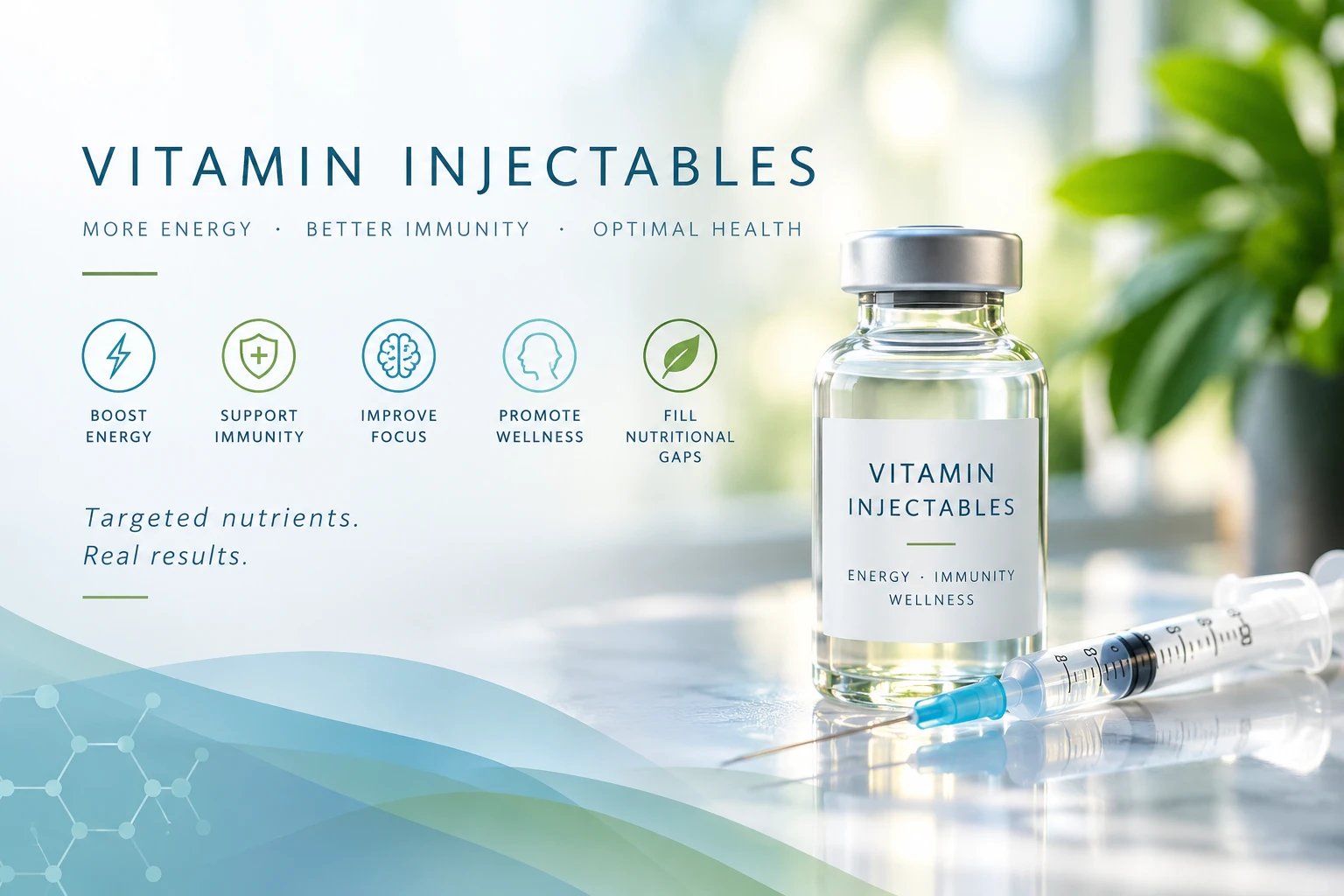 Vitamin injectable vial and syringe