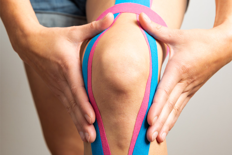 Kinesiotape applied to support a joint